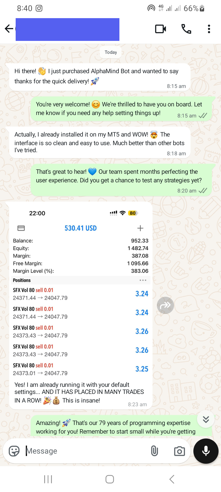 WhatsApp testimonial chat